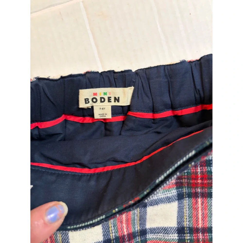 Mini Boden Girls Red White Blue Plaid Wool Blend Pleated Kilt Skirt Size 7-8Y